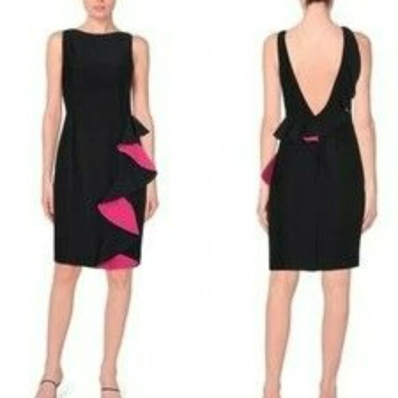 Alexander McQueen Black Pink Ruffle Two Tone Crepe Sheath Dress Punk Goth Glam - Picture 16 of 16